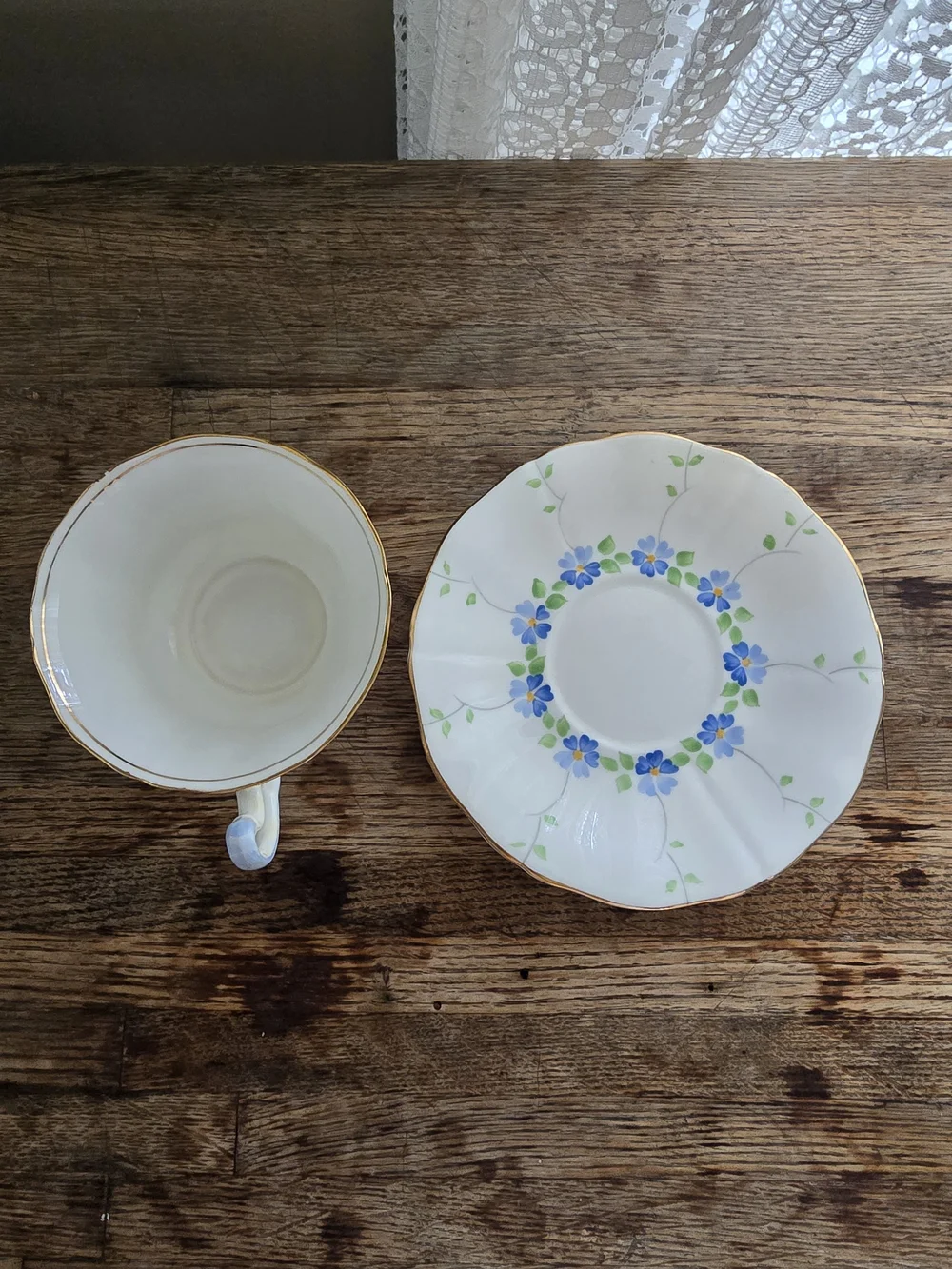 Vintage Adderley Lawley England White, Blue, Gold Bone China Teacup & Saucer Set